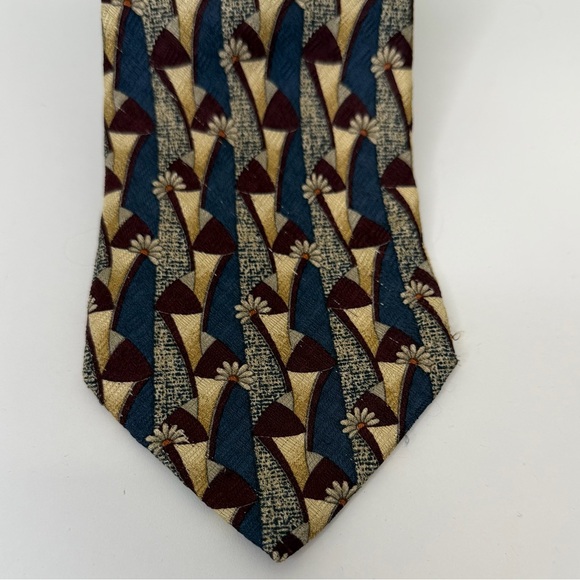 ERMENEGILDO ZEGNA TIE BLUE RED AND TAN FLORAL DESIGN SILK